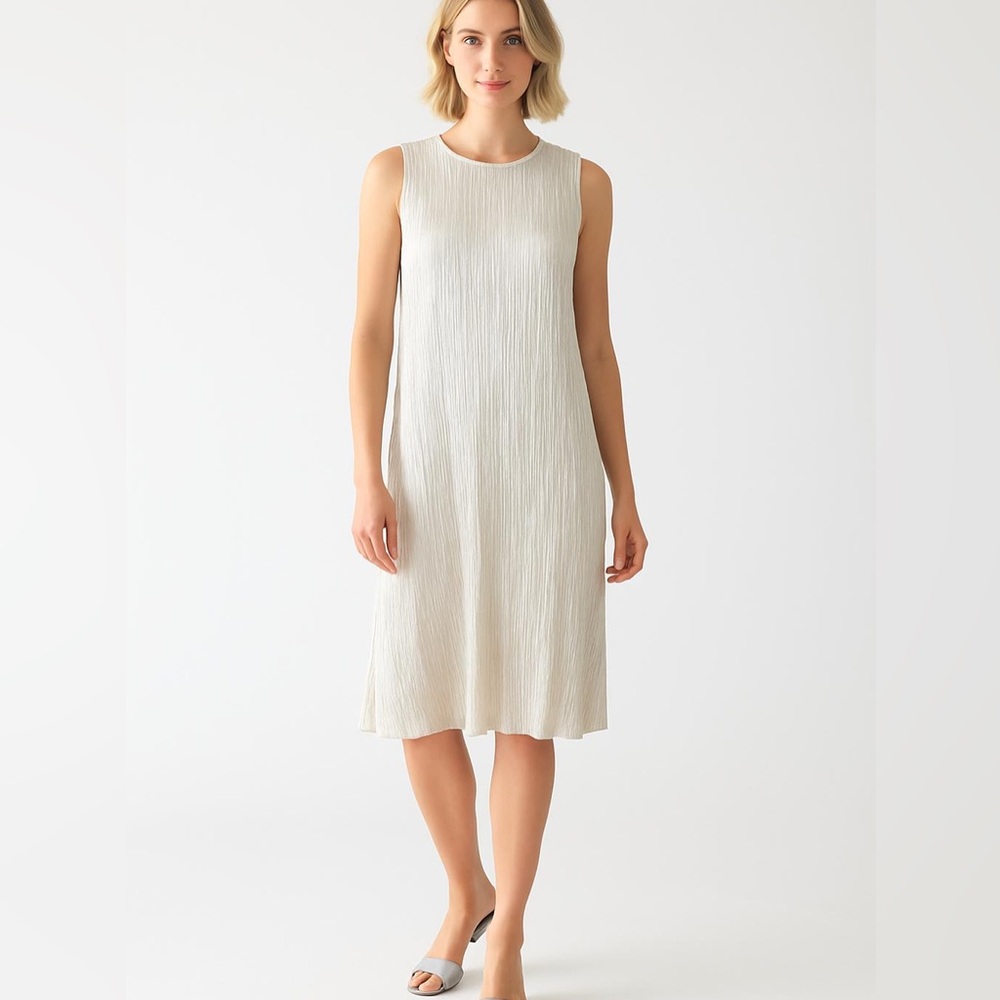 H&M Metallic Gold Pleated Sleeveless Midi Dress